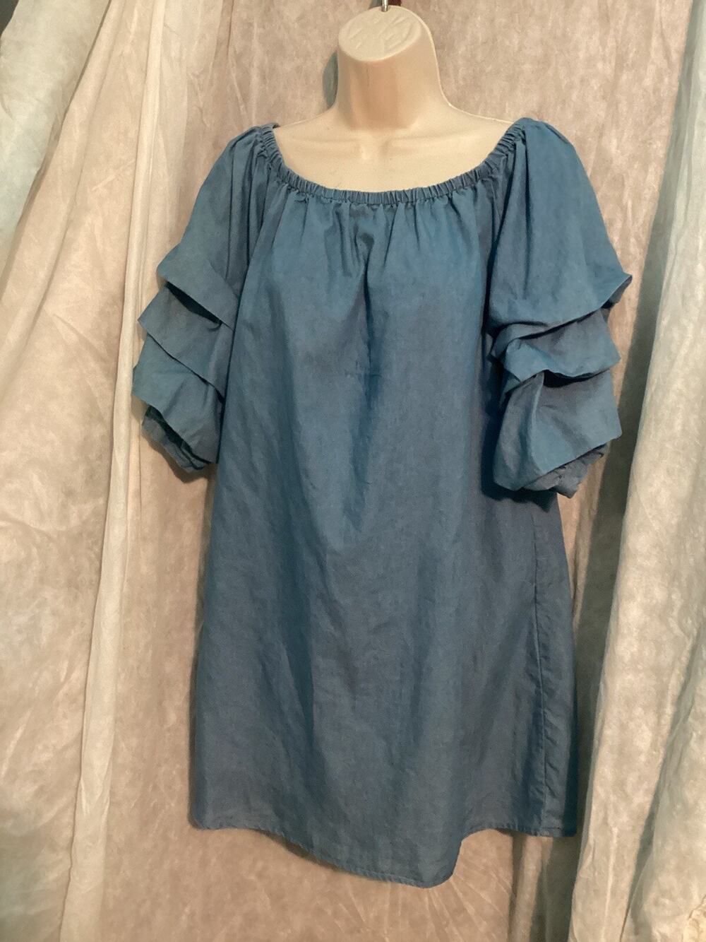 Robert Louis Women’s Blue Jean Style Top Size Medium Tiered Sleeves